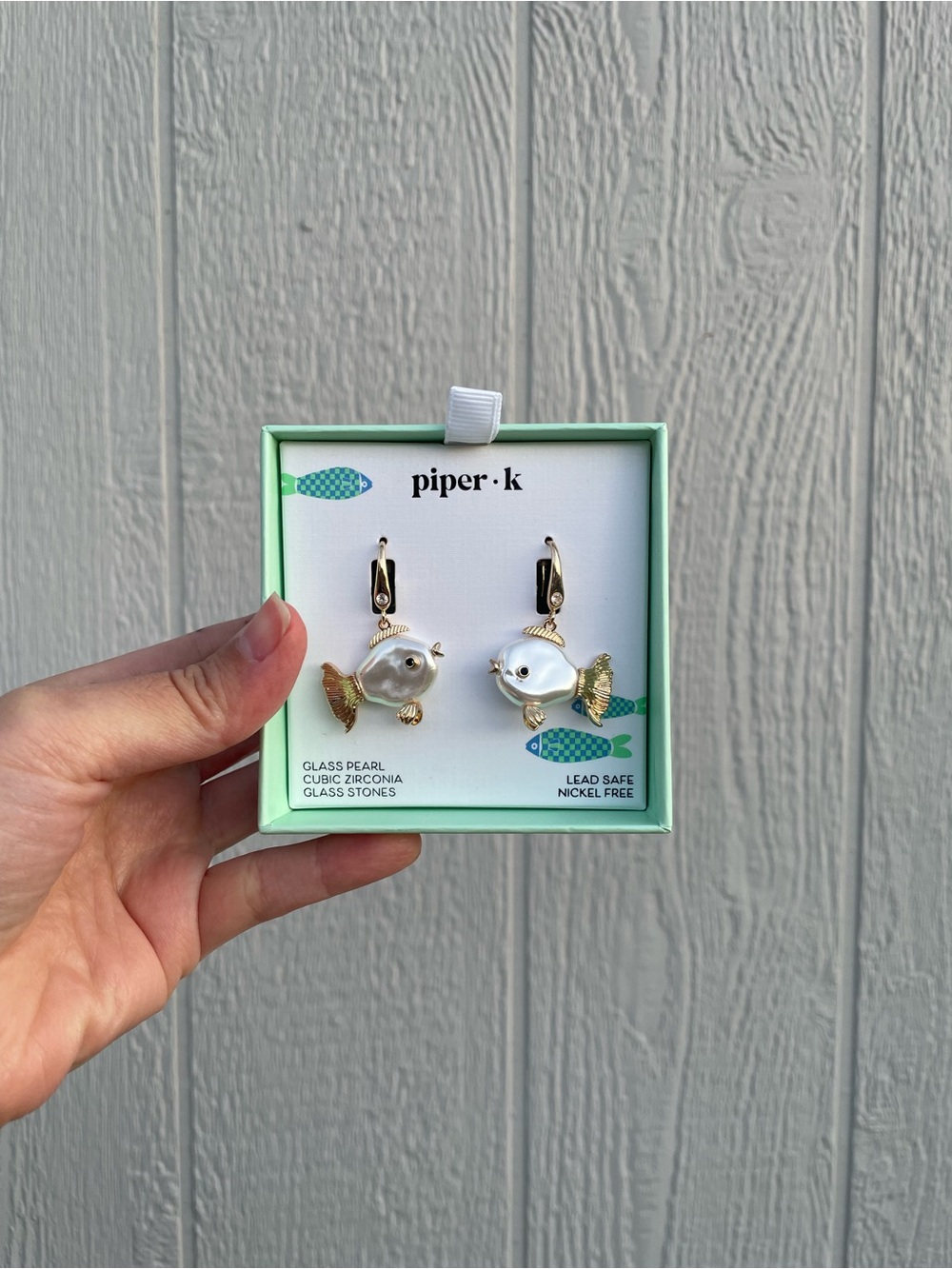 Piper K Glass Pearl and Gold Fish Earrings